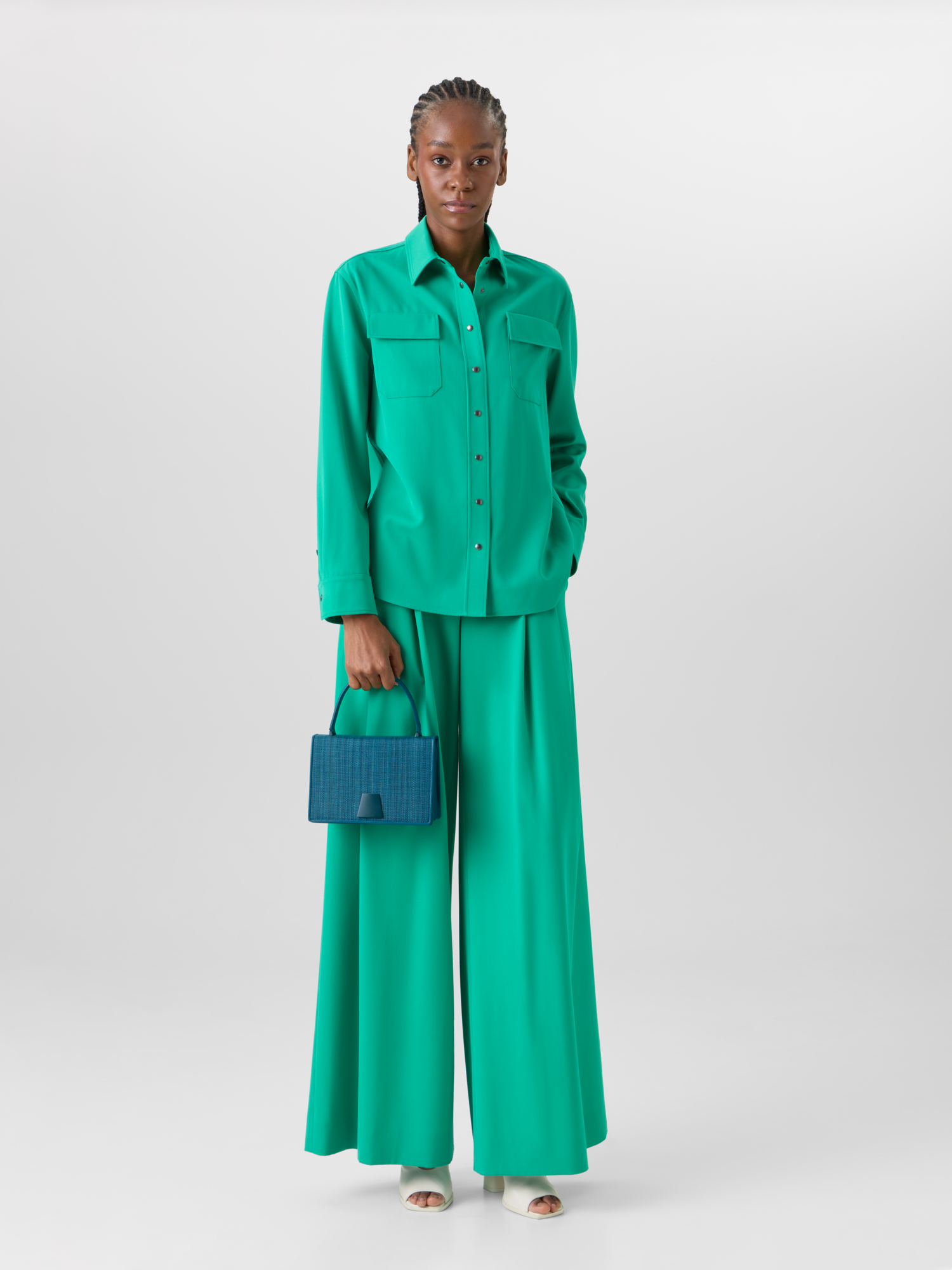 Long-Sleeve Wool Gabardine Blouse - Image 2