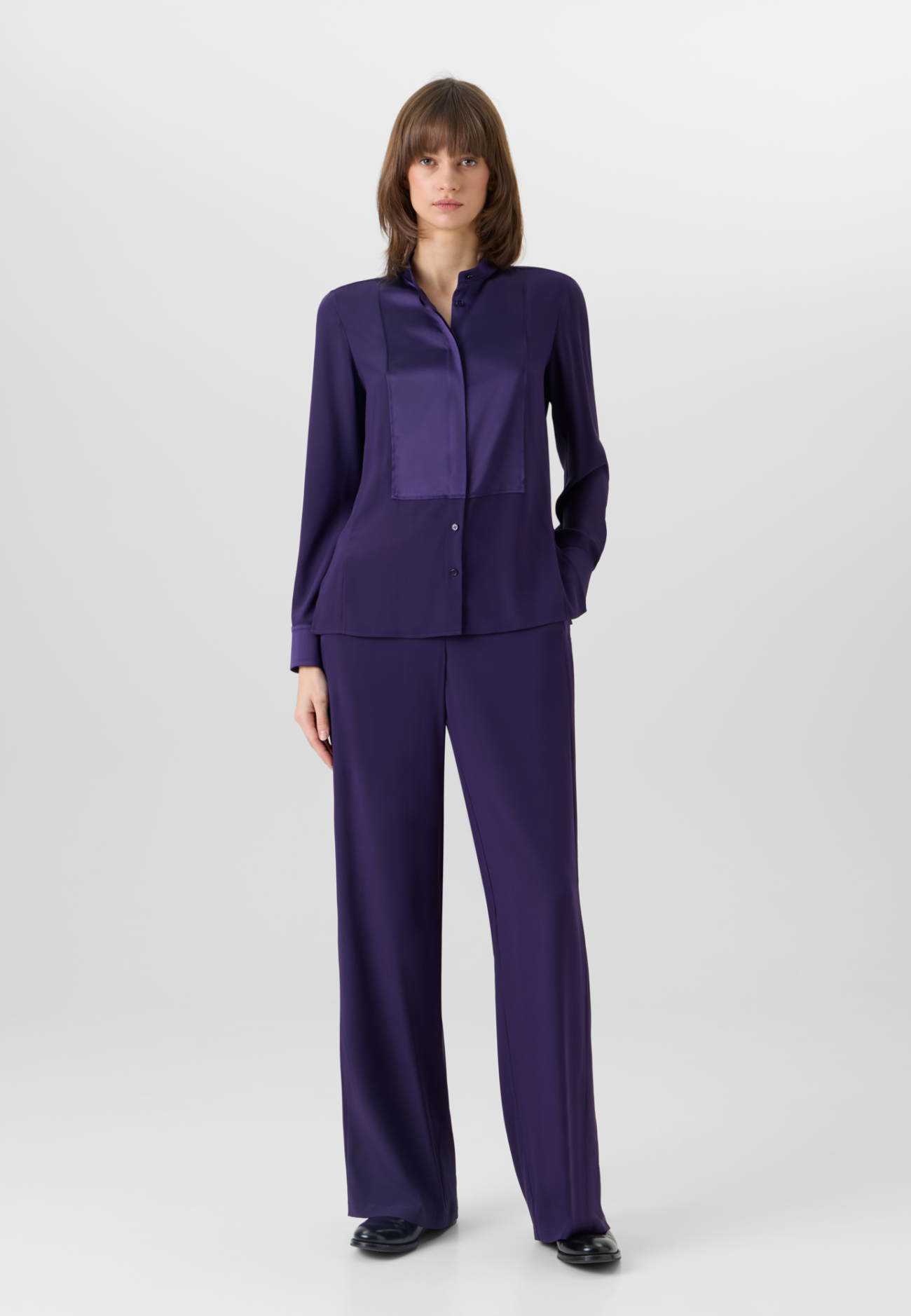 Long-Sleeve Stretch-Silk Blouse
