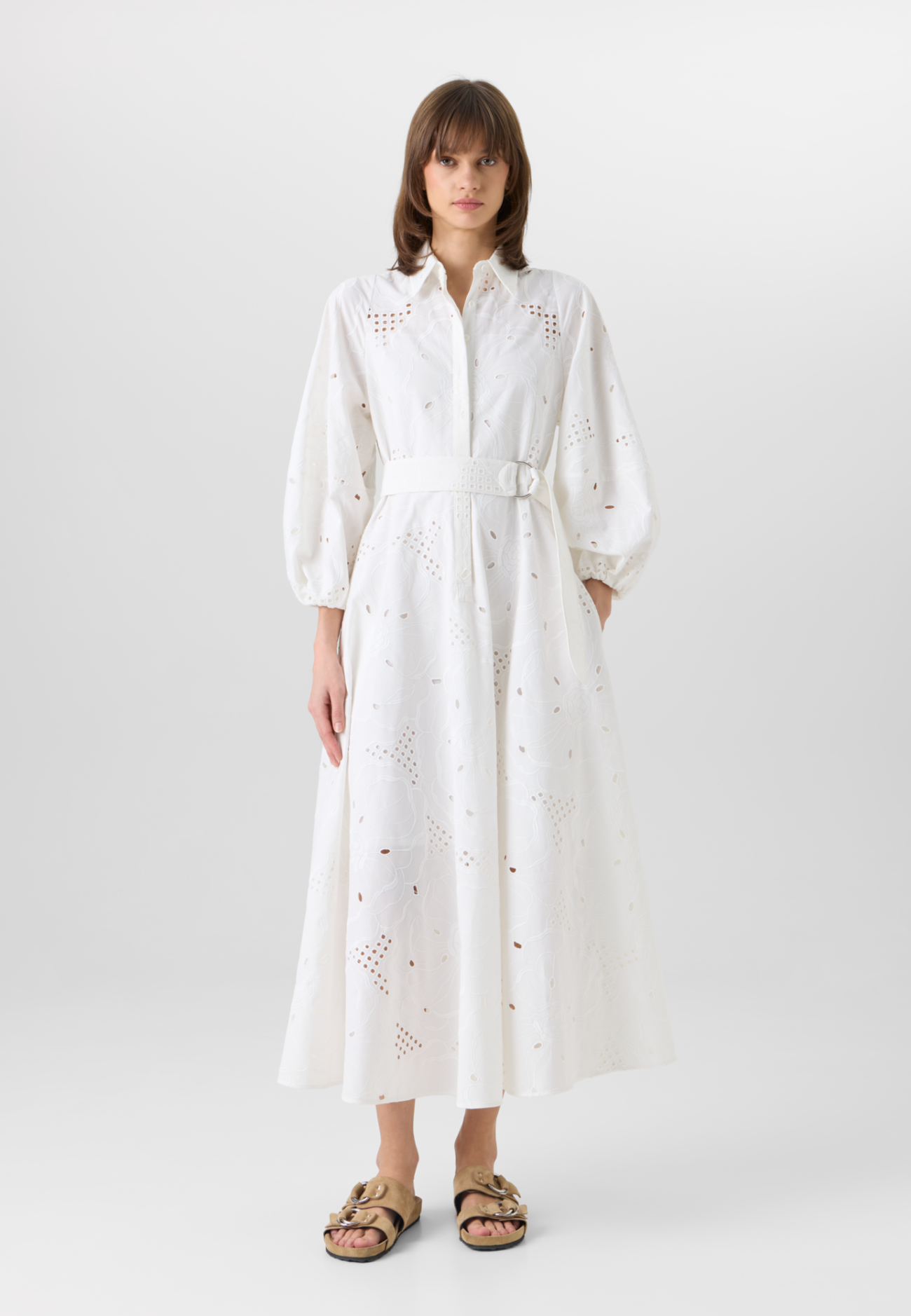Fit-and-Flare Flower Eyelet Midi Dress