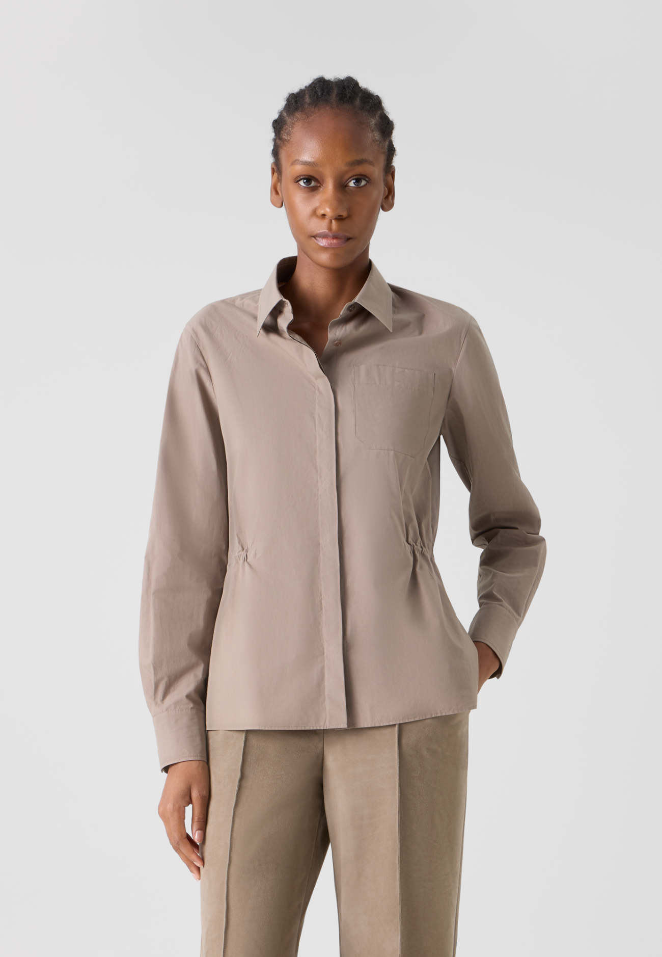 Cotton Poplin Shirt with Waist Drawstring