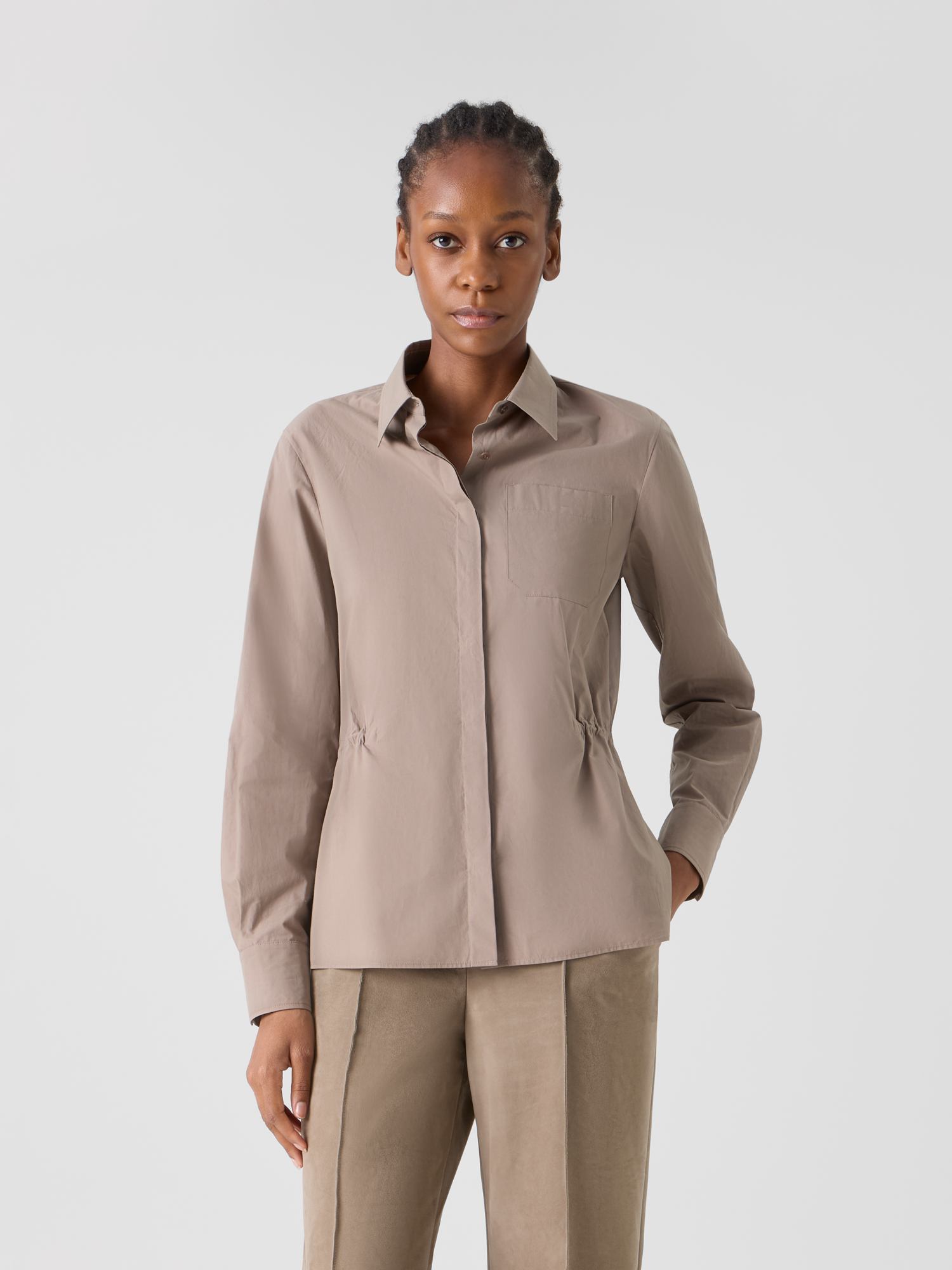 Cotton Poplin Shirt with Waist Drawstring