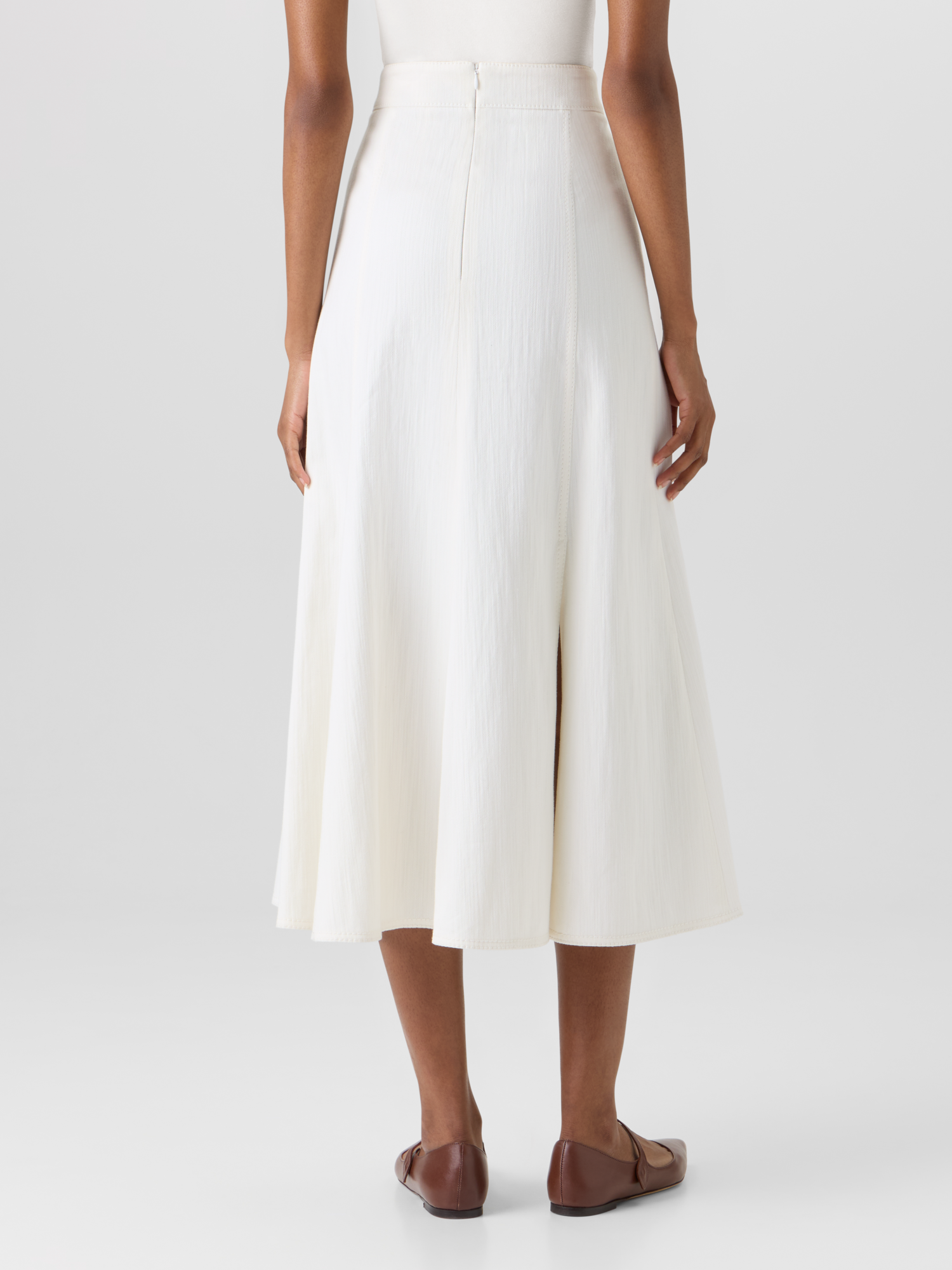 Flared Cotton-Stretch Denim Midi Skirt - Image 6