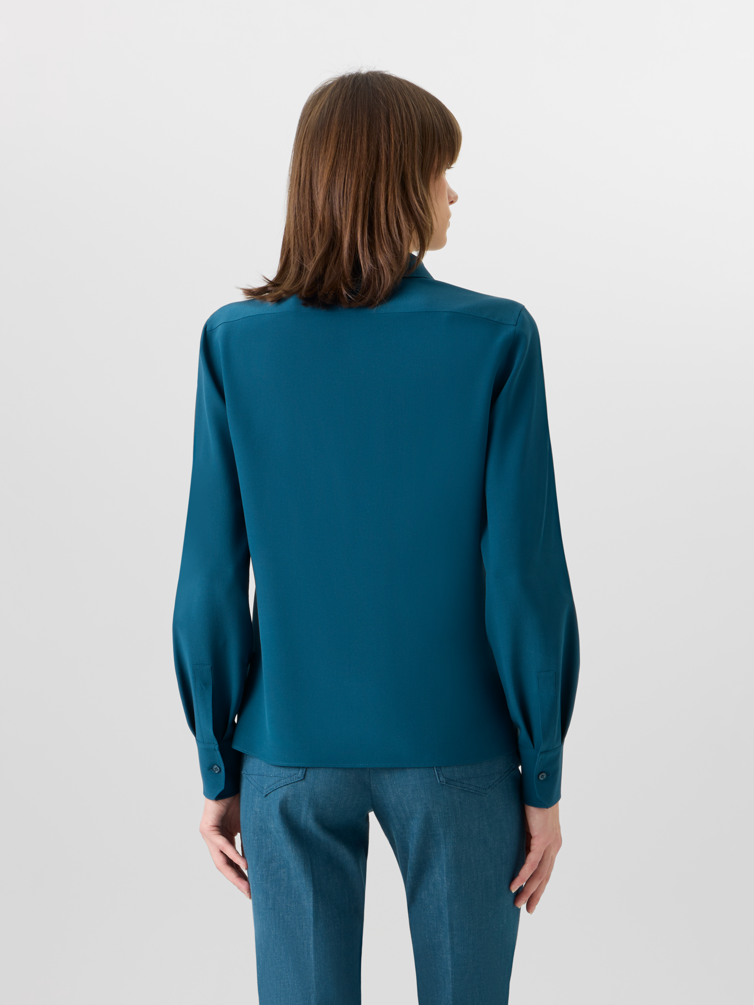 Long-Sleeve Silk Cr??pe Tunic Blouse - Image 4