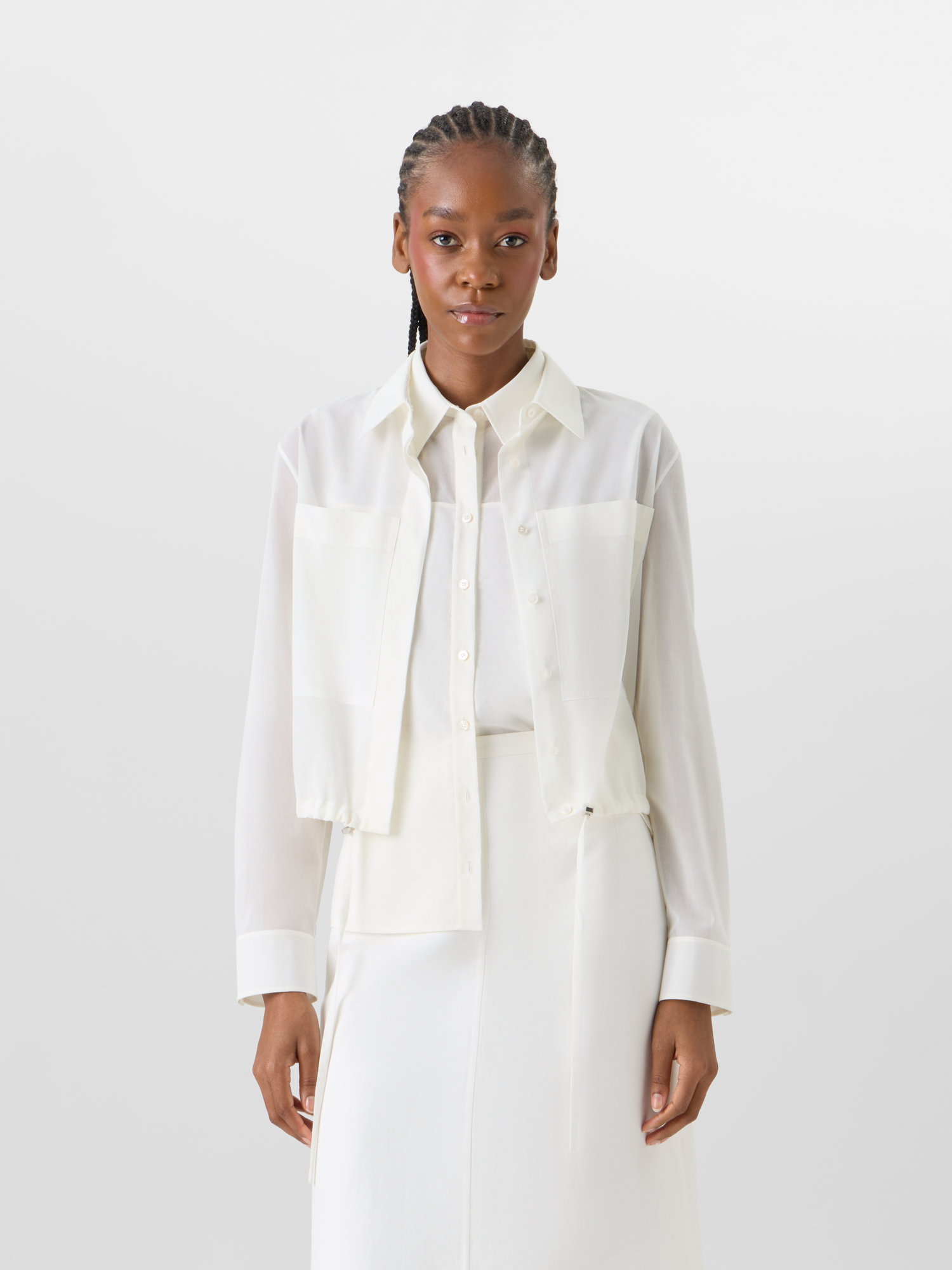 Long-Sleeve Cotton Voile Blouson Shirt