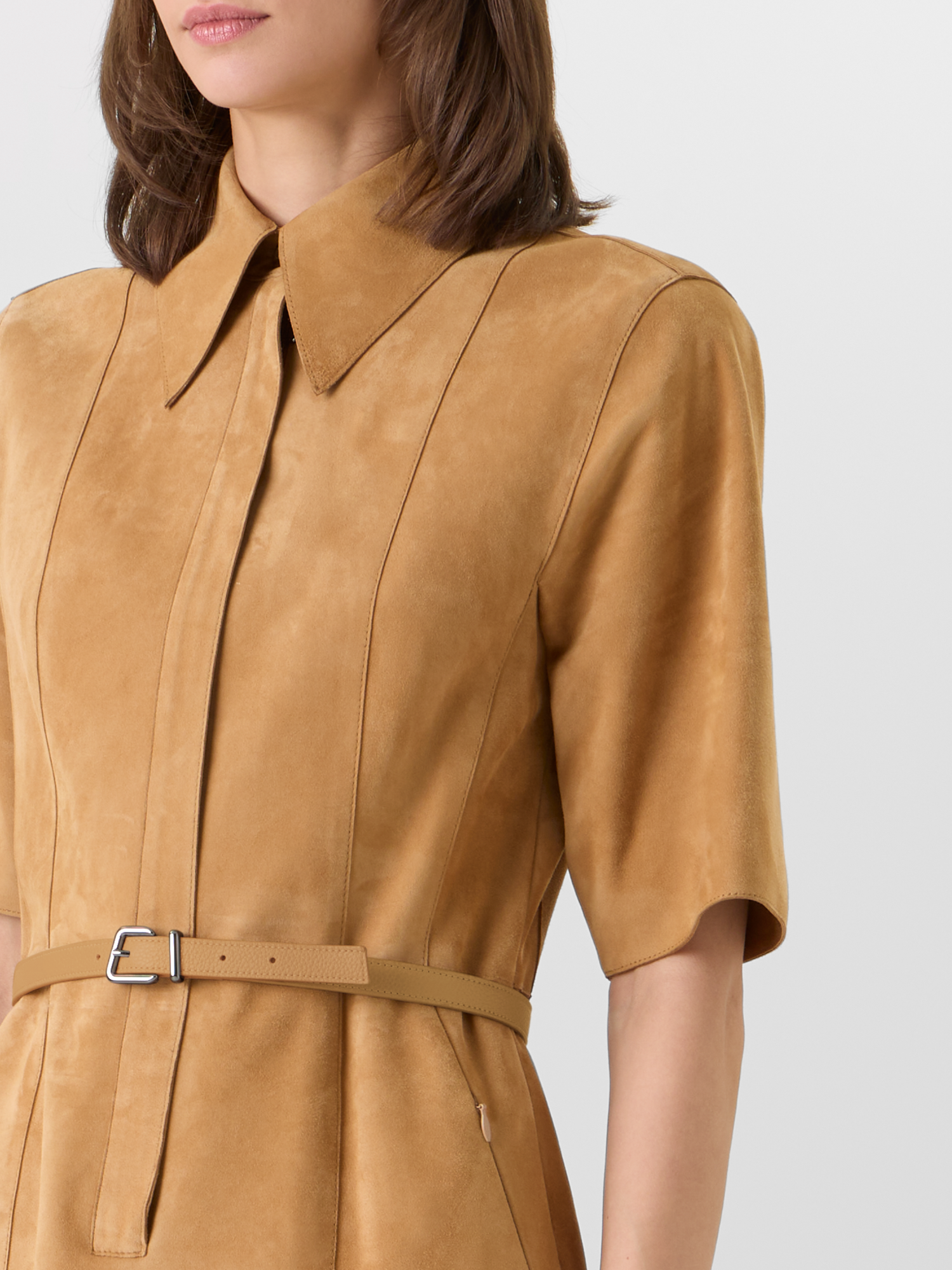 Short-Sleeve Suede Shirt Dress - Image 2