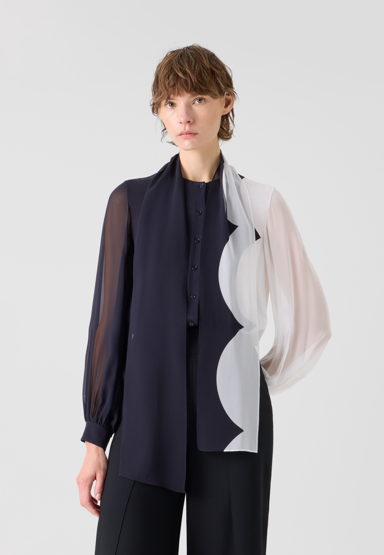 Silk Blouse with Volume Sleeves