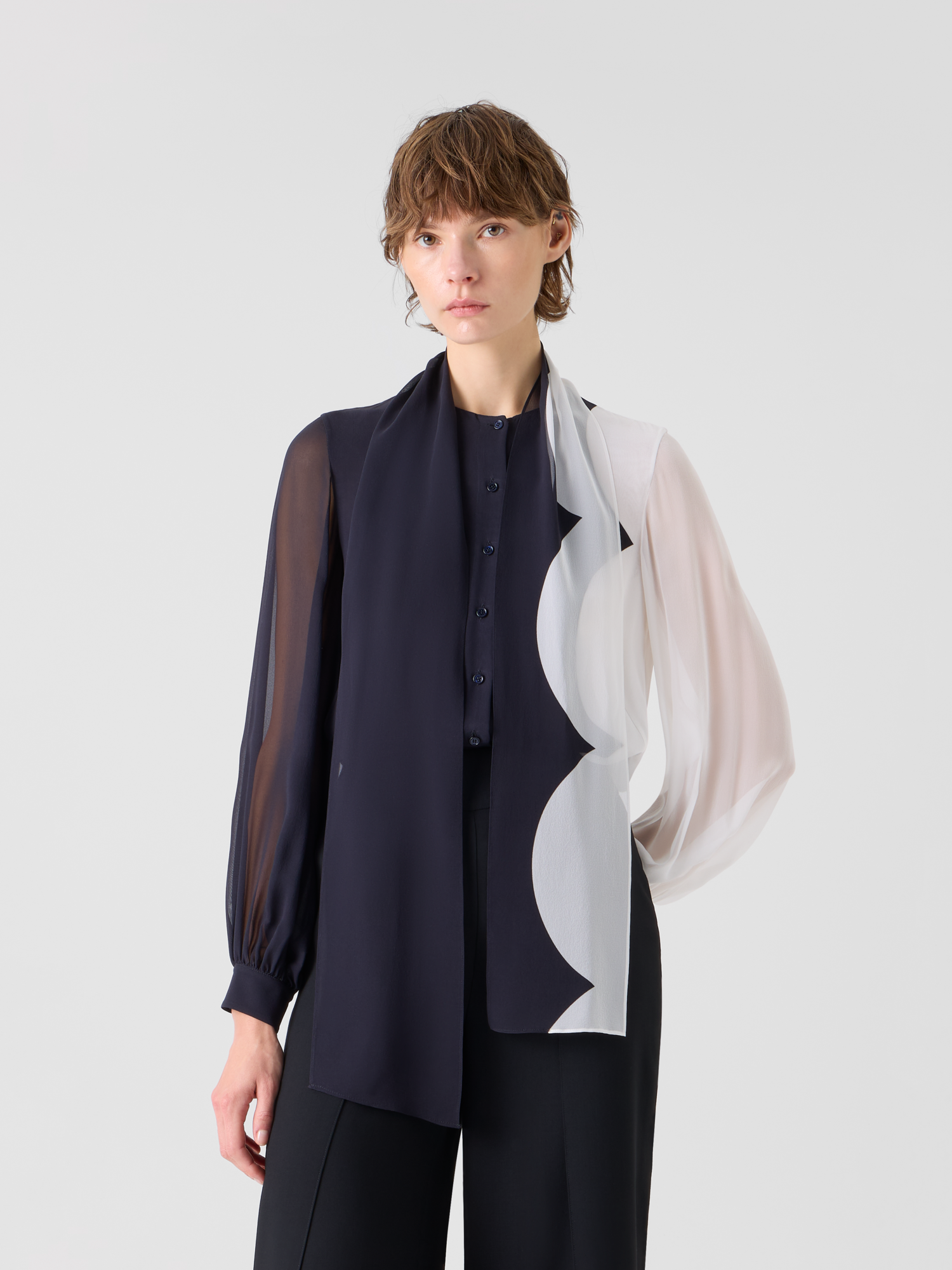 Silk Blouse with Volume Sleeves