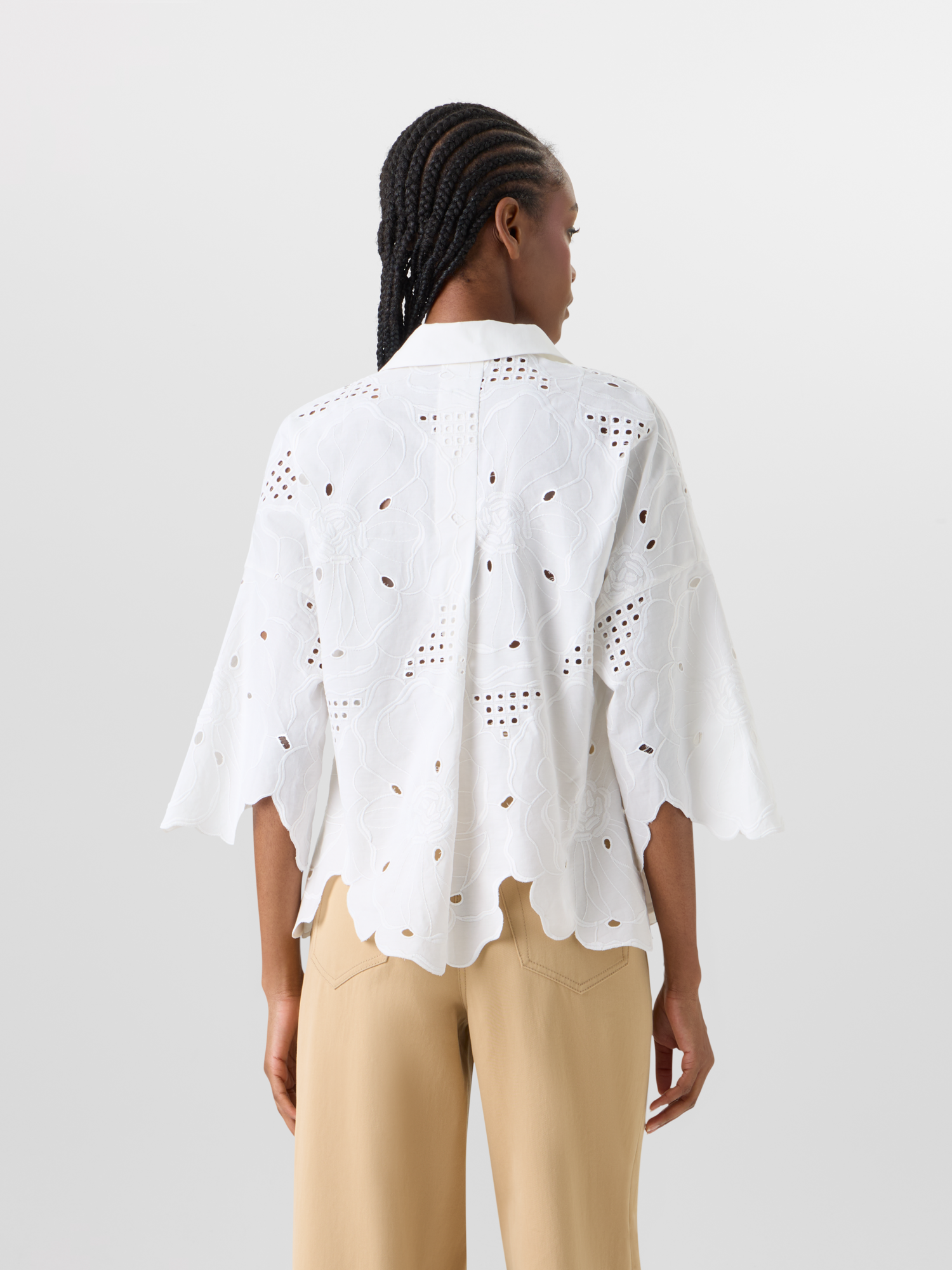 3/4-Sleeve Flower Eyelet Blouse - Image 4