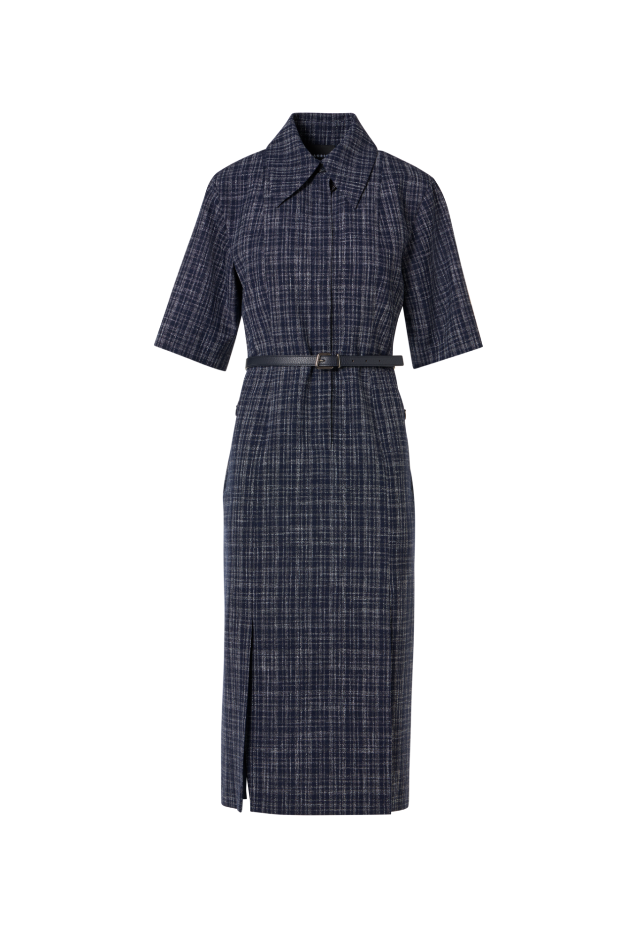 Short-Sleeve Wool-Viscose Tweed Shirt Dress
