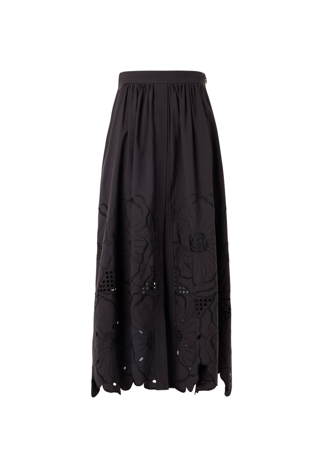 Flared Flower Eyelet Midi Skirt