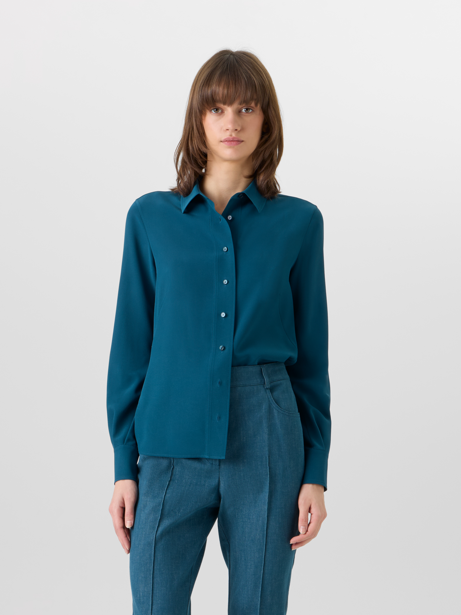 Long-Sleeve Silk Cr??pe Tunic Blouse - Image 2