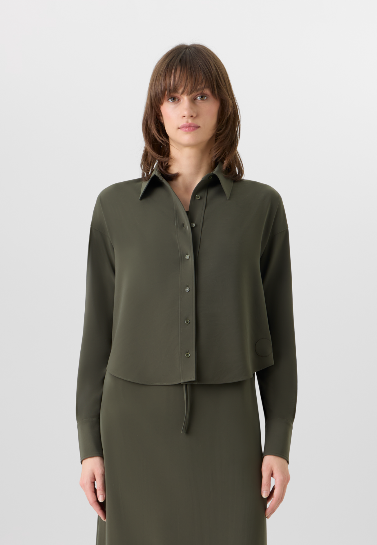 Long-Sleeve Lasercut-Cr??pe Blouse