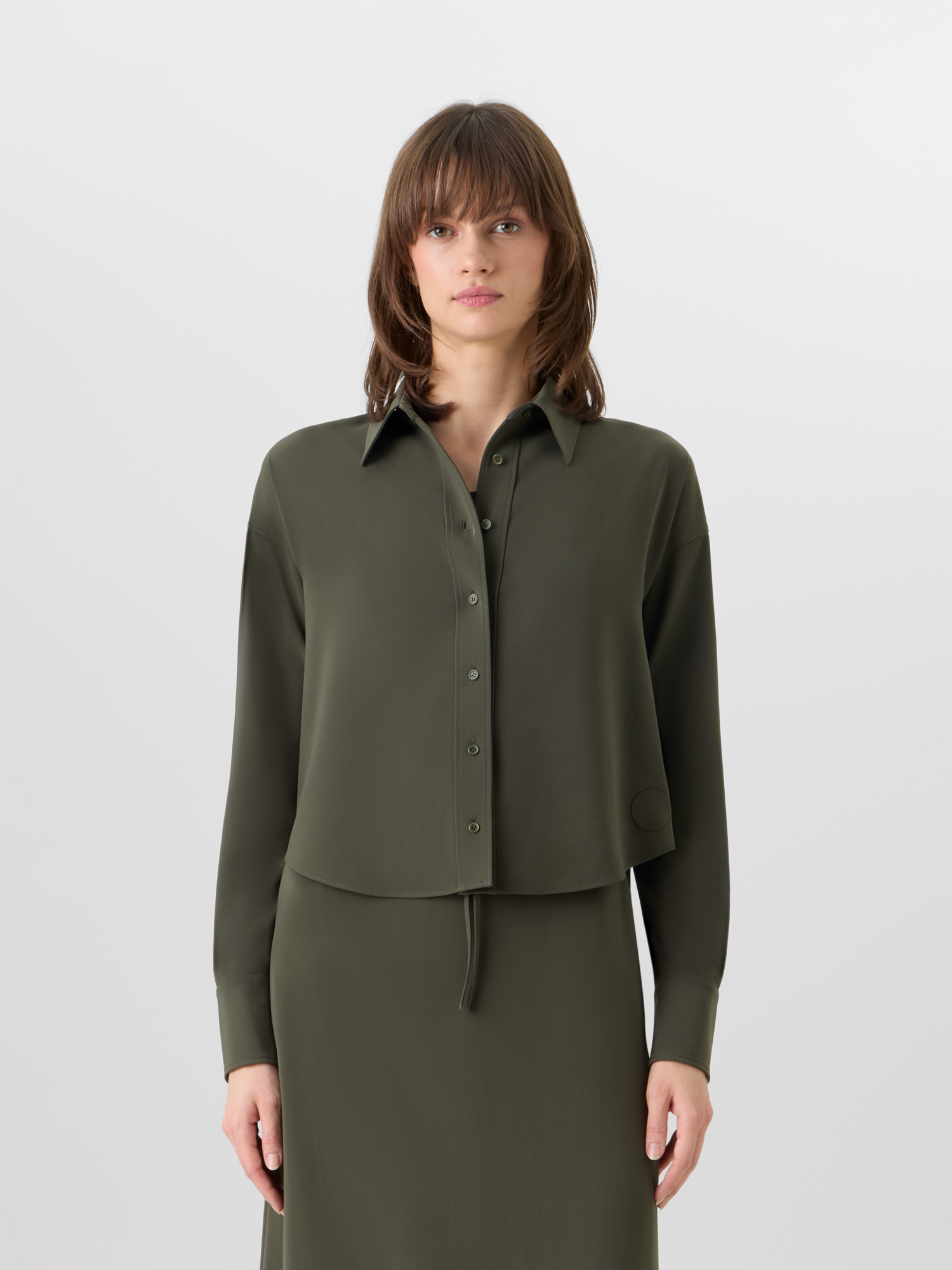 Long-Sleeve Lasercut-Cr??pe Blouse