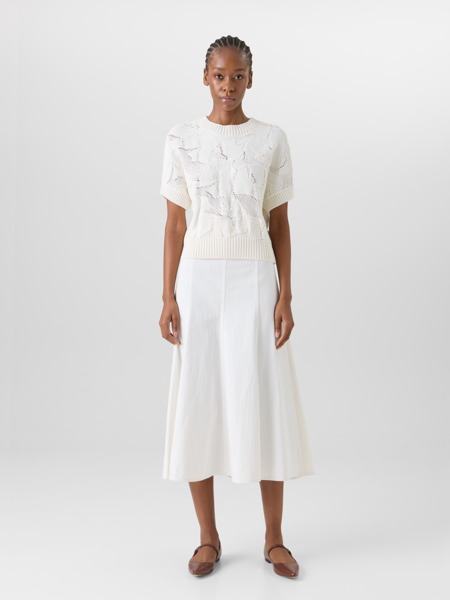 Flared Cotton-Stretch Denim Midi Skirt - Image 2
