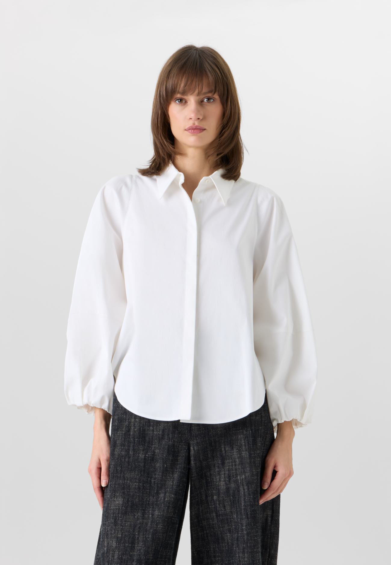 Boxy Washed Cotton Satin Shirt Blouse