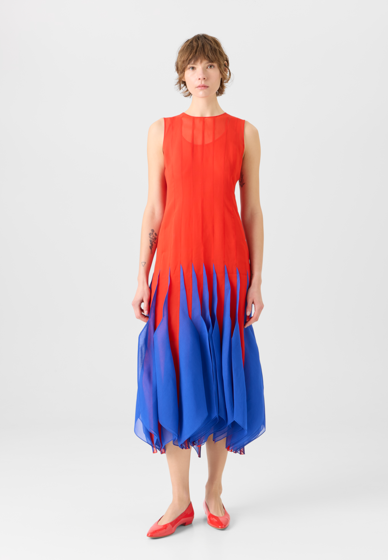 Silk Midi Dress with High Plains Insets